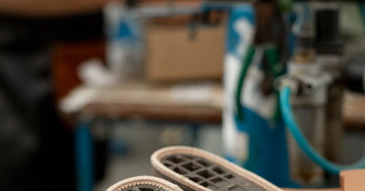Stiff sole blanks resting on a workbench in a shoe workshop — carbon fiber insoles, Podiatrist Tested